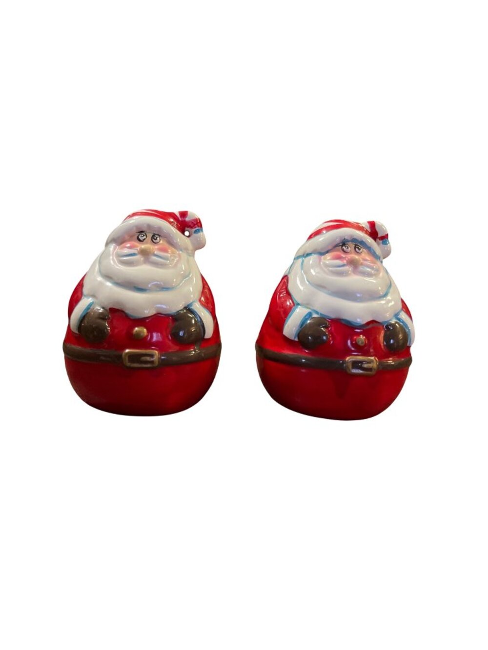 Vintage Santa Claus Salt Pepper Shakers Roly Poly Ceramic Christmas Set Usee